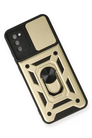 Newface Samsung Galaxy A03S Kılıf Pars Lens Yüzüklü Silikon - Gold