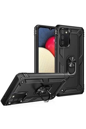 Newface Samsung Galaxy A03S Kılıf Sofya Yüzüklü Silikon Kapak - Siyah
