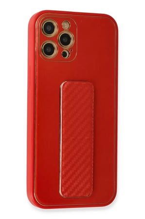 Newface Apple iPhone 12 Pro Kılıf Coco Karbon Standlı Kapak - Kırmızı