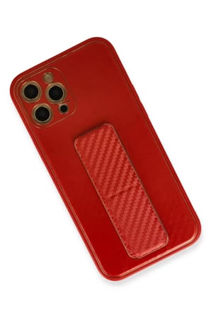 Newface Apple iPhone 12 Pro Kılıf Coco Karbon Standlı Kapak - Kırmızı