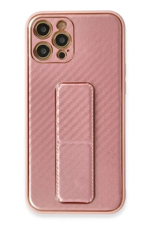 Newface Apple iPhone 12 Pro Kılıf Coco Karbon Standlı Kapak - Pembe