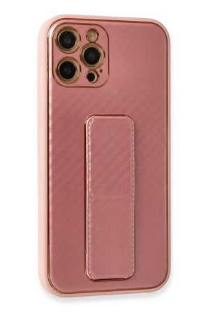 Newface Apple iPhone 12 Pro Kılıf Coco Karbon Standlı Kapak - Pembe
