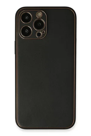 Newface Apple iPhone 13 Pro Max Kılıf Coco Deri Silikon Kapak - Siyah