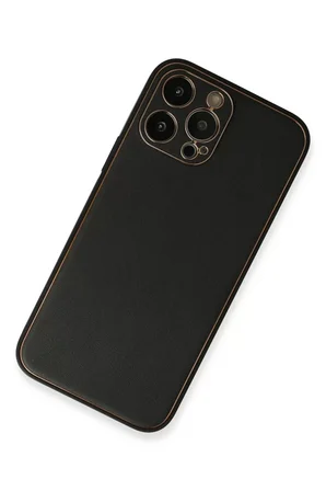 Newface Apple iPhone 13 Pro Max Kılıf Coco Deri Silikon Kapak - Siyah
