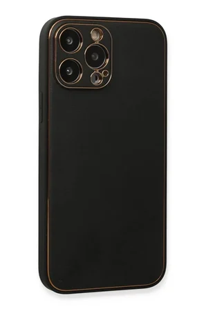Newface Apple iPhone 13 Pro Max Kılıf Coco Deri Silikon Kapak - Siyah