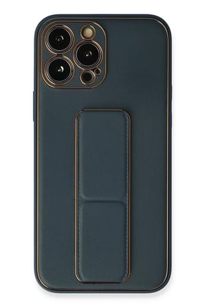 Newface Apple iPhone 13 Pro Kılıf Coco Deri Standlı Kapak - Mavi