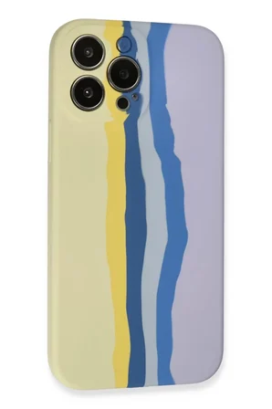 Newface Apple iPhone 13 Pro Kılıf Ebruli Lansman Silikon - Sarı-Lila