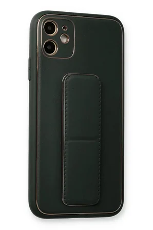 Newface Apple iPhone 12 Kılıf Coco Deri Standlı Kapak - Füme