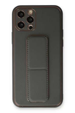 Newface Apple iPhone 12 Pro Kılıf Coco Deri Standlı Kapak - Füme