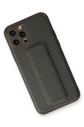 Newface Apple iPhone 12 Pro Kılıf Coco Deri Standlı Kapak - Füme