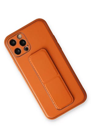 Newface Apple iPhone 12 Pro Kılıf Coco Deri Standlı Kapak - Turuncu