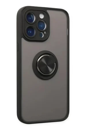 Newface Apple iPhone 14 Pro Kılıf Montreal Yüzüklü Silikon Kapak - Siyah