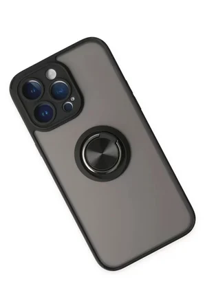 Newface Apple iPhone 14 Pro Kılıf Montreal Yüzüklü Silikon Kapak - Siyah