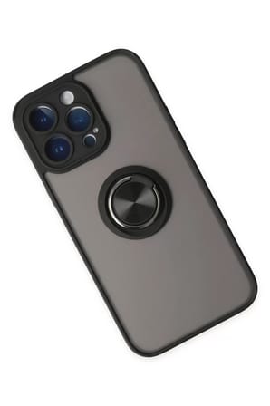 Newface Apple iPhone 14 Pro Max Kılıf Montreal Yüzüklü Silikon Kapak - Siyah