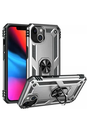 Newface Apple iPhone 14 Plus Kılıf Sofya Yüzüklü Silikon Kapak - Gümüş