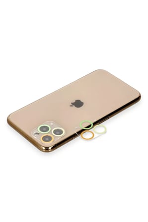 Newface Apple iPhone 11 Pro Max Renkli Kamera Lens Koruma Cam - Sarı-Turuncu