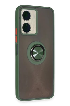 Newface Vivo Y16 Kılıf Montreal Yüzüklü Silikon Kapak - Yeşil