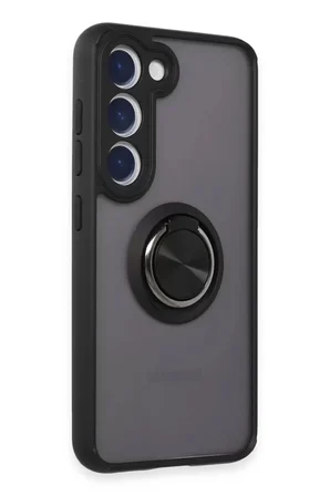 Newface Samsung Galaxy S23 Kılıf Montreal Yüzüklü Silikon Kapak - Siyah