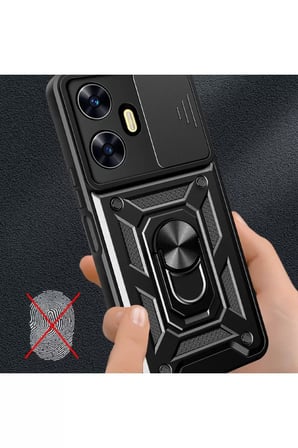 Newface Realme C55 Kılıf Pars Lens Yüzüklü Silikon - Kırmızı