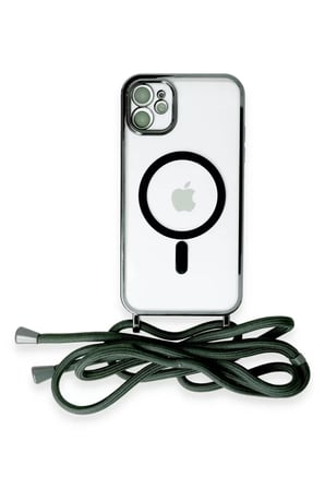 Newface Apple iPhone 11 Kılıf Divo Lazer Askılı Magsafe Kapak - Koyu Yeşil
