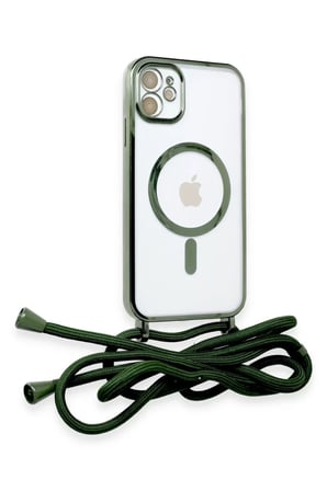 Newface Apple iPhone 11 Kılıf Divo Lazer Askılı Magsafe Kapak - Koyu Yeşil