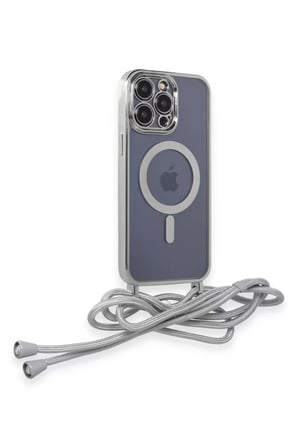 Newface Apple iPhone 13 Pro Kılıf Divo Lazer Askılı Magsafe Kapak - Gümüş