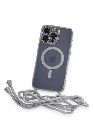 Newface Apple iPhone 13 Pro Kılıf Divo Lazer Askılı Magsafe Kapak - Gümüş