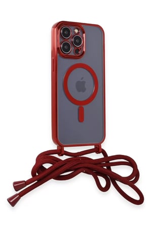Newface Apple iPhone 13 Pro Max Kılıf Divo Lazer Askılı Magsafe Kapak - Kırmızı