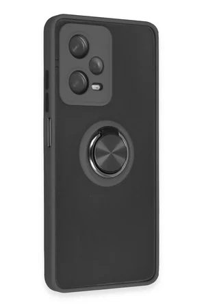 Newface Xiaomi Redmi Note 12 5G Kılıf Montreal Yüzüklü Silikon Kapak - Siyah