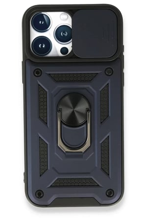 Newface Apple iPhone 15 Pro Kılıf Pars Lens Yüzüklü Silikon - Lacivert
