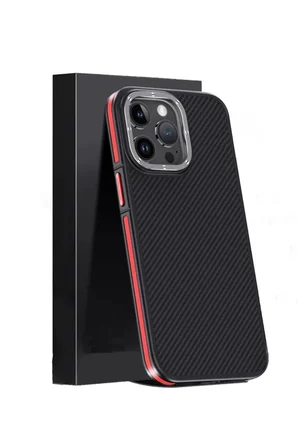 Joko Apple iPhone 15 Pro Max Kılıf Aramid 600D Kevlar Karbon Fiber Magsafe Kapak - Kırmızı