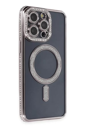 Newface Apple iPhone 14 Pro Kılıf Joke Simli Magneticsafe Kılıf - Gri