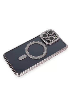 Newface Apple iPhone 14 Pro Kılıf Joke Simli Magneticsafe Kılıf - Gri