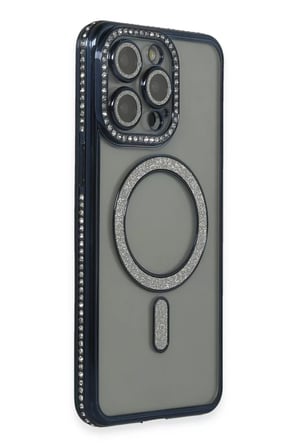 Newface Apple iPhone 14 Pro Kılıf Joke Simli Magneticsafe Kılıf - Lacivert
