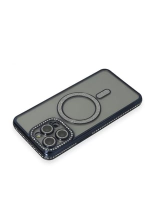 Newface Apple iPhone 14 Pro Kılıf Joke Simli Magneticsafe Kılıf - Lacivert