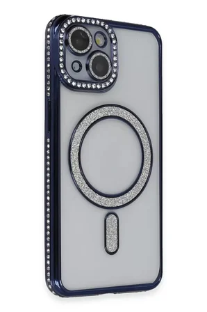 Newface Apple iPhone 13 Kılıf Joke Simli Magneticsafe Kılıf - Lacivert