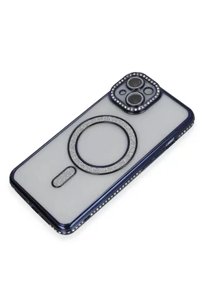 Newface Apple iPhone 13 Kılıf Joke Simli Magneticsafe Kılıf - Lacivert