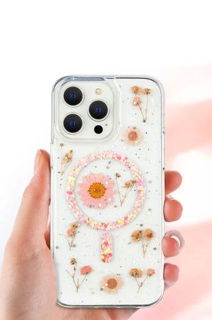 Newface Apple iPhone 16 Pro Max Kılıf Daisy Simli Magsafe Kapak - Pembe