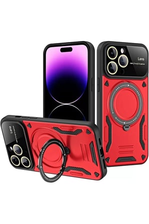Newface Apple iPhone 16 Pro Kılıf Joy Lens Standlı Kapak - Kırmızı