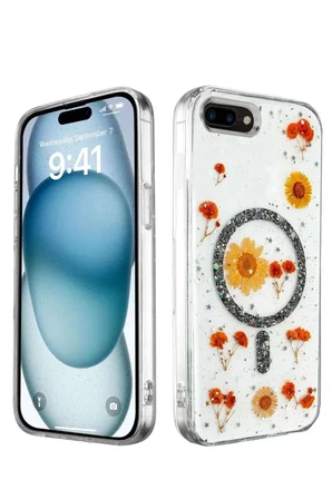 Newface Apple iPhone 7 Kılıf Daisy Simli Magsafe Kapak - Siyah