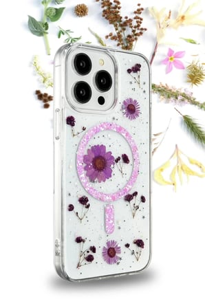 Newface Apple iPhone 12 Kılıf Daisy Simli Magsafe Kapak - Pembe