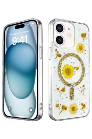 Newface Apple iPhone 12 Kılıf Daisy Simli Magsafe Kapak - Gold