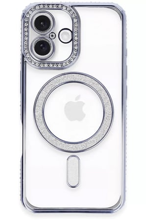 Newface Apple iPhone 16 Plus Kılıf Joke Simli Magneticsafe Kılıf - Mavi