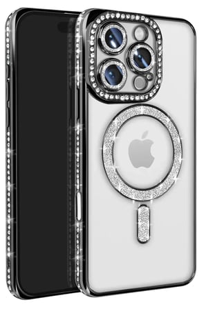 Newface Apple iPhone 16 Pro Max Kılıf Joke Simli Magneticsafe Kılıf - Siyah