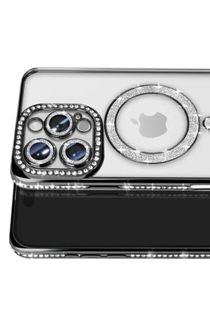 Newface Apple iPhone 16 Pro Max Kılıf Joke Simli Magneticsafe Kılıf - Siyah