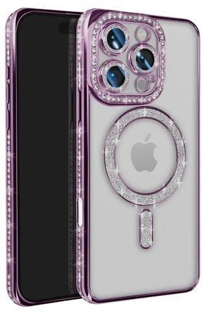 Newface Apple iPhone 16 Pro Max Kılıf Joke Simli Magneticsafe Kılıf - Derin Mor