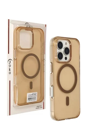 Joko Apple iPhone 16 Pro Max Gleam PC Sert Magsafe Kılıf - Şeffaf-Gold