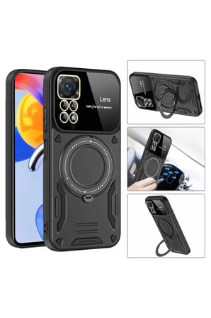 Newface Xiaomi Redmi Note 11 Pro Kılıf Joy Lens Standlı Kapak - Kırmızı
