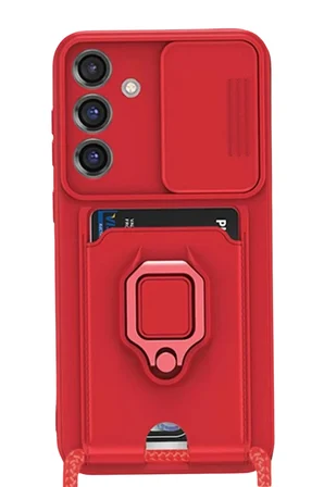 Newface Samsung Galaxy S25 Plus Kılıf Zuma Kartvizitli Yüzüklü Silikon - Kırmızı