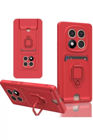 Newface Xiaomi Redmi Note 14 Pro 5G Kılıf Zuma Kartvizitli Yüzüklü Silikon - Kırmızı